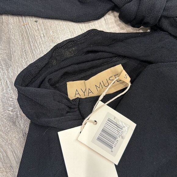 NWT Aya Muse Inio Black Viscose Long Sleeve Stretchy Maxi Dress Size S B36 - Picture 4 of 8